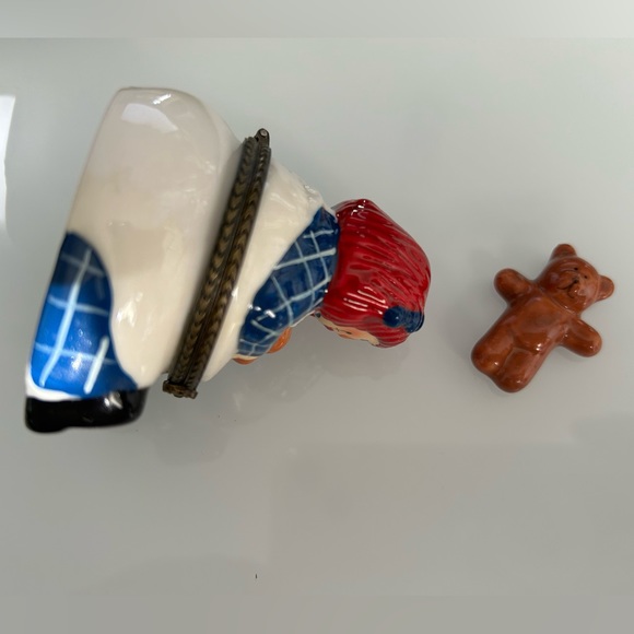 Porcelain Hinged Box vintage raggedy Ann doll with teddy bear - Picture 4 of 8